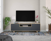 Mobile porta TV Andalusia, Credenza per televisione da soggiorno, Supporto TV a 3 ante, Credenza bassa da salotto, cm 150x41h46, Rovere