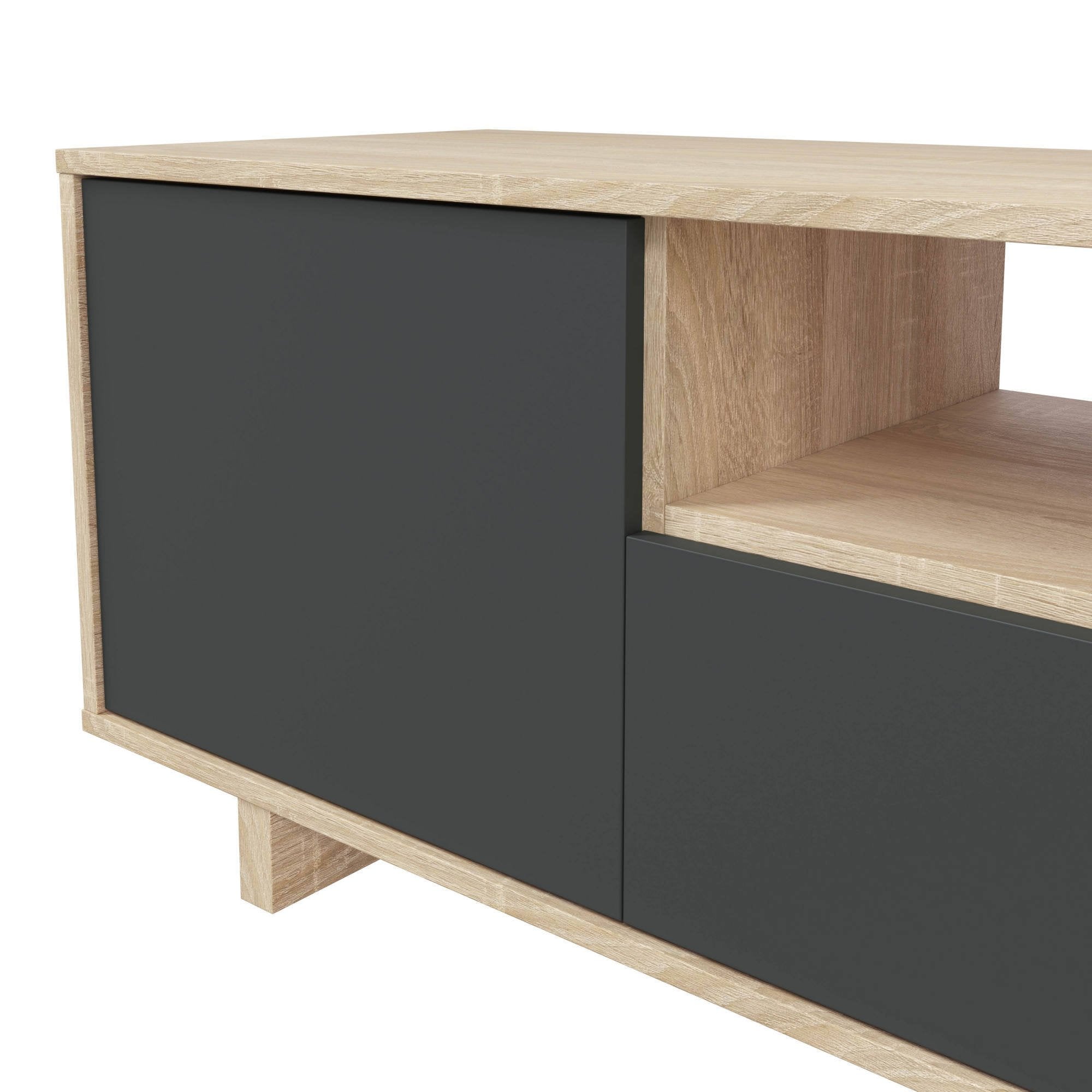 Mobile porta TV Andalusia, Credenza per televisione da soggiorno, Supporto TV a 3 ante, Credenza bassa da salotto, cm 150x41h46, Rovere