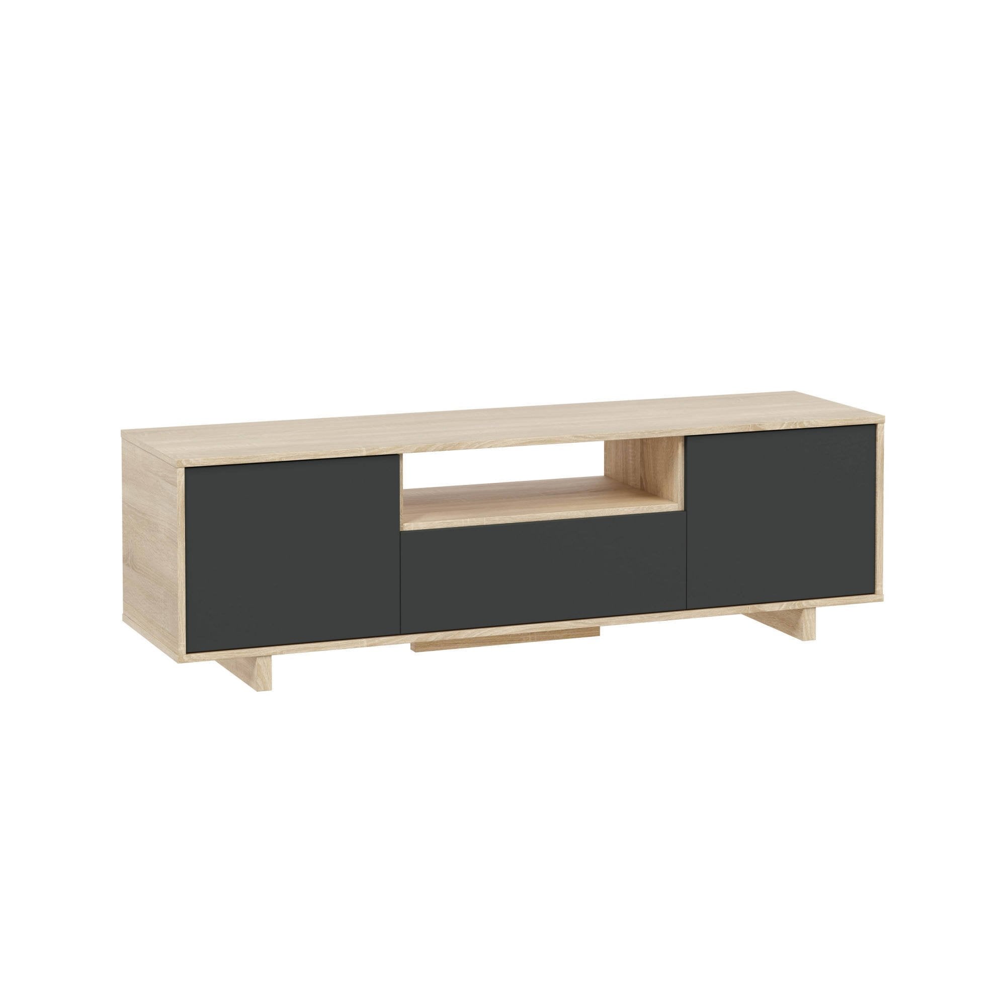 Mobile porta TV Andalusia, Credenza per televisione da soggiorno, Supporto TV a 3 ante, Credenza bassa da salotto, cm 150x41h46, Rovere