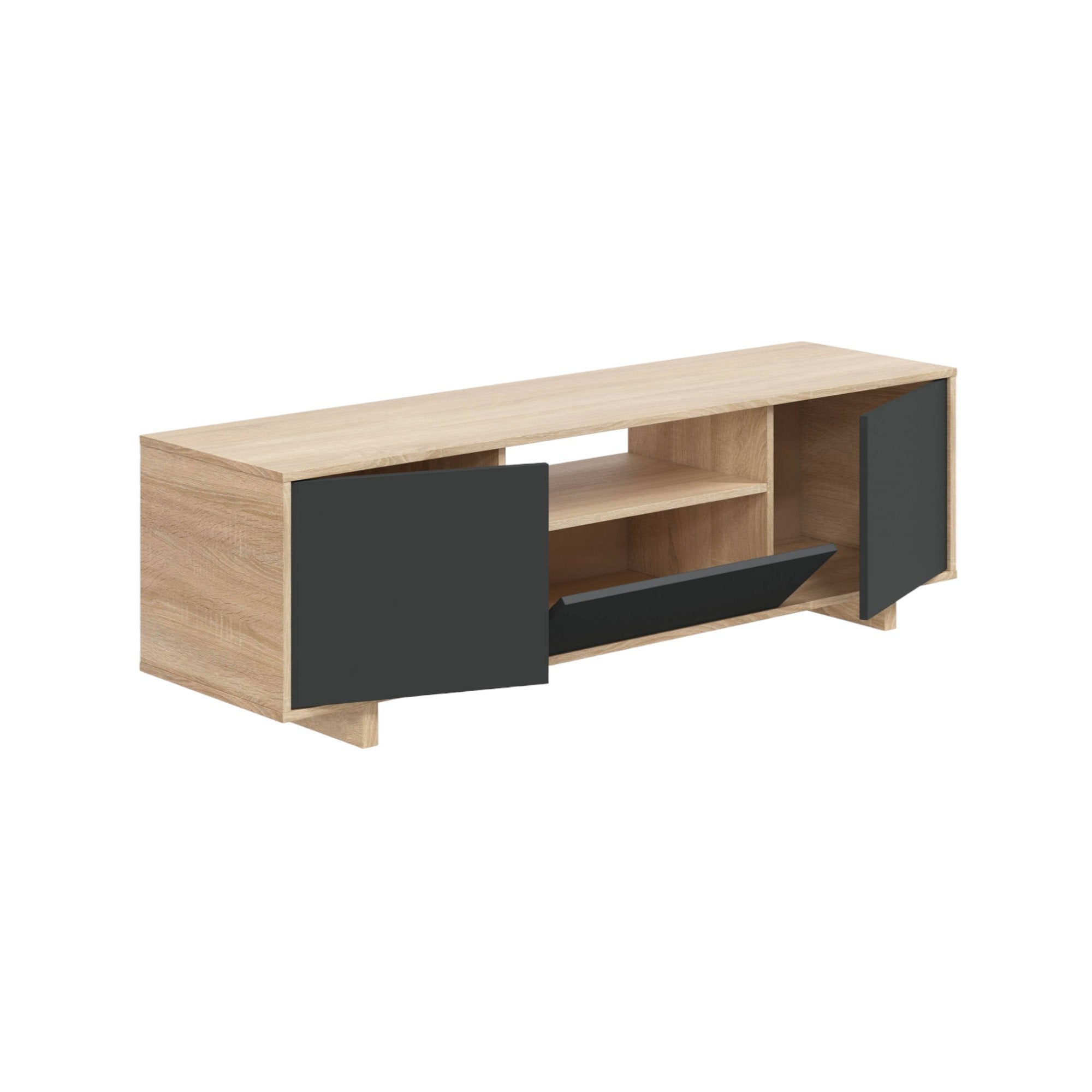 Mobile porta TV Andalusia, Credenza per televisione da soggiorno, Supporto TV a 3 ante, Credenza bassa da salotto, cm 150x41h46, Rovere