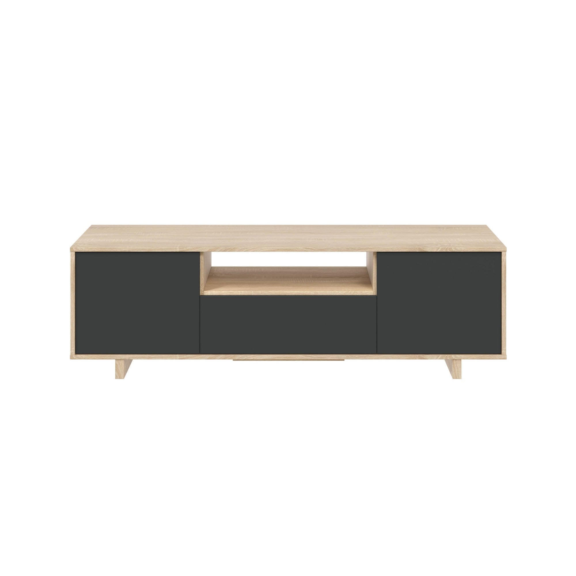 Mobile porta TV Andalusia, Credenza per televisione da soggiorno, Supporto TV a 3 ante, Credenza bassa da salotto, cm 150x41h46, Rovere