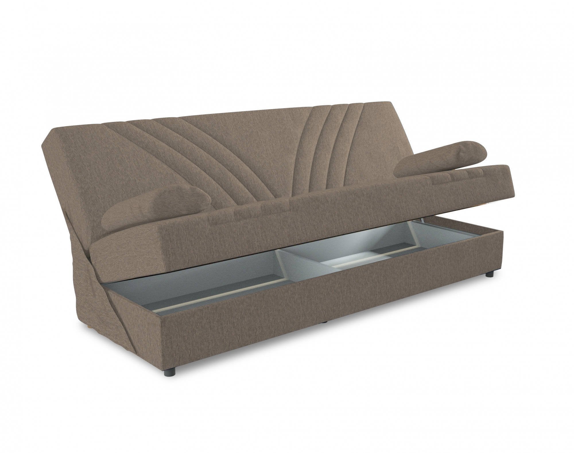 Divano letto Apicella, Divano letto contenitore a 3 posti con 2 cuscini inclusi, SofÒ  da soggiorno in tessuto imbottito con apertura click-clack, Cm 181x81h88, Beige