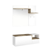 Mobile da ingresso Graziella, Made in Italy, Entratina con appendiabiti e scarpiera, Porta TV, cm 120x40h54, Bianco lucido e Acero