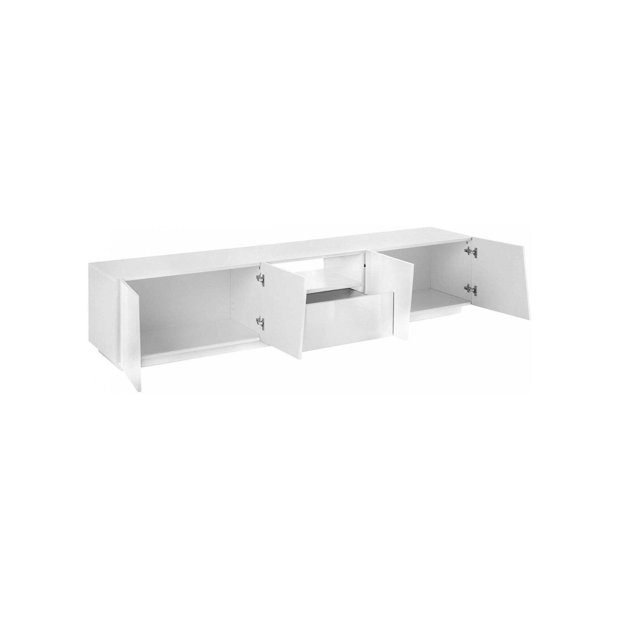 Mobile da soggiorno Porta Azzurras, Made in Italy, Credenza per Azzurras da salotto a 4 ante e 1 cassetto, cm 220x43h46, Bianco lucido