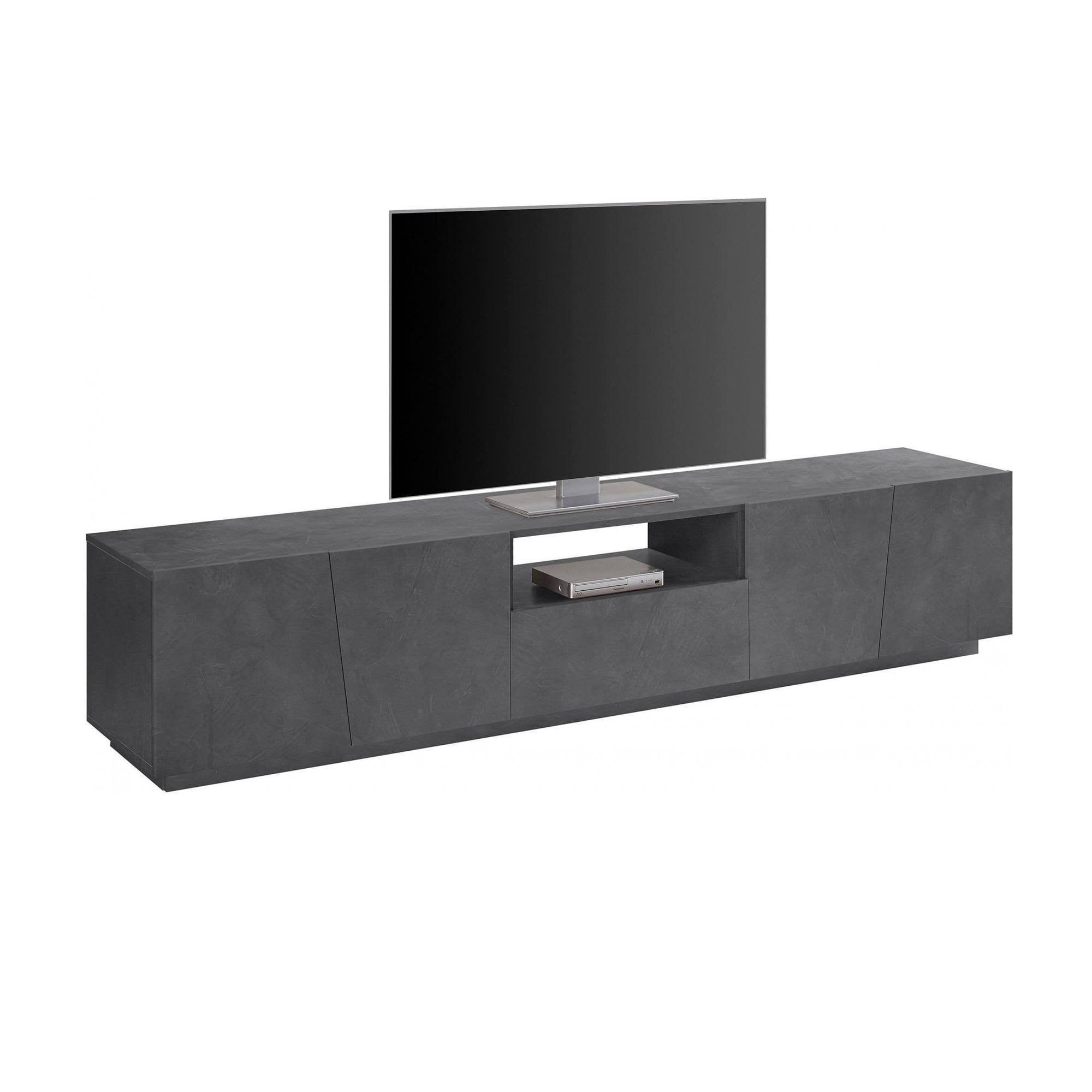 Mobile da soggiorno Porta Azzurras, Made in Italy, Credenza per Azzurras da salotto a 4 ante e 1 cassetto, cm 220x43h46, Grigio Ardesia
