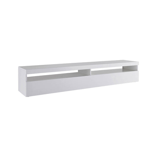 Mobile da soggiorno Porta Akon, Made in Italy, Credenza per Akon a 1 anta a ribalta e ripiani, cm 200x45h36, Bianco lucido, con luce LED bianca