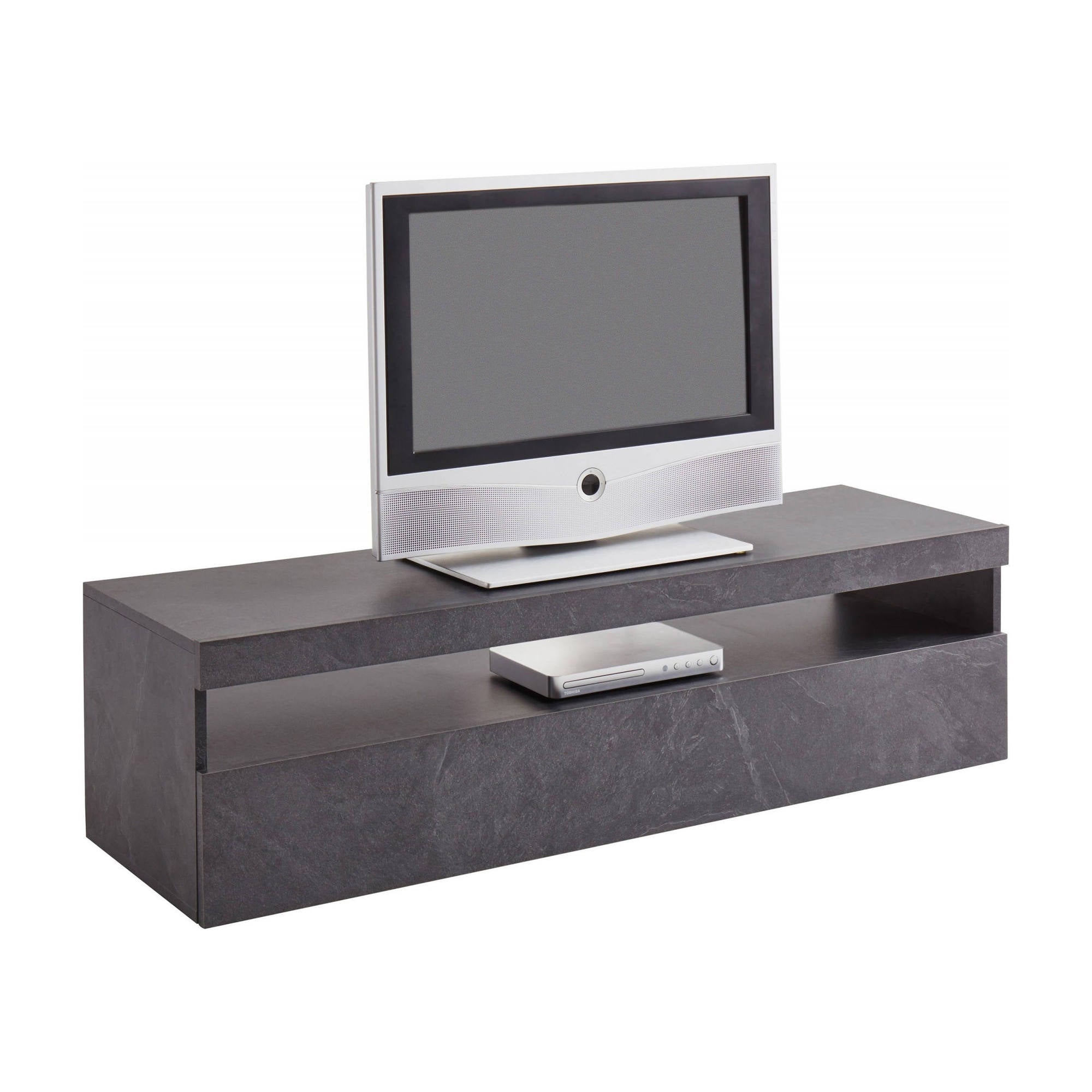 Mobile da soggiorno Porta Gianna, Made in Italy, Supporto per Gianna a 1 anta, Credenza da salotto, cm 130x45h36, Grigio Cenere, con luce LED bianca