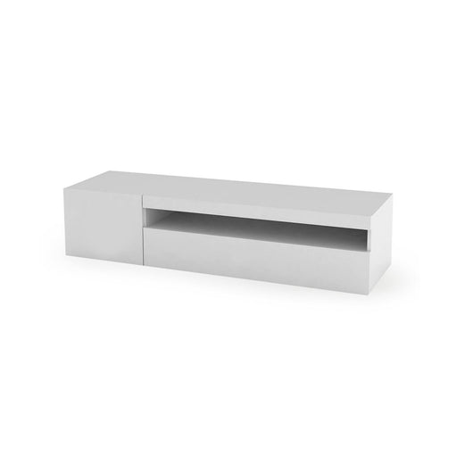 Mobile da soggiorno Porta Ardy, Made in Italy, Credenza per Ardy a 2 ante, Porta Ardy da salotto, cm 150x40h37, Bianco lucido, con luce LED blu