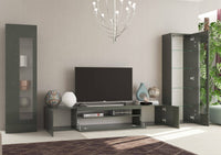 Parete attrezzata da soggiorno Aslhey, Made in Italy, Mobile porta TV, Set salotto moderno, cm 300x40h162, Antracite lucido