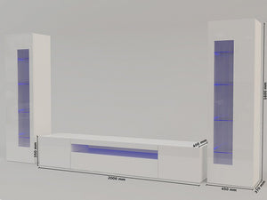 Parete attrezzata da soggiorno Aslhey, Made in Italy, Mobile porta TV, Set salotto moderno, cm 300x40h162, Bianco lucido