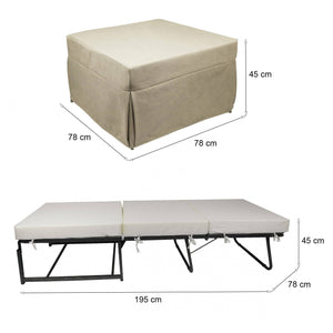 Puof trasformabile in letto Arno, Made in Italy, Letto pieghevole, Pouf in tessuto sfoderabile salvaspazio da soggiorno, cm 78x78/195h45, Beige