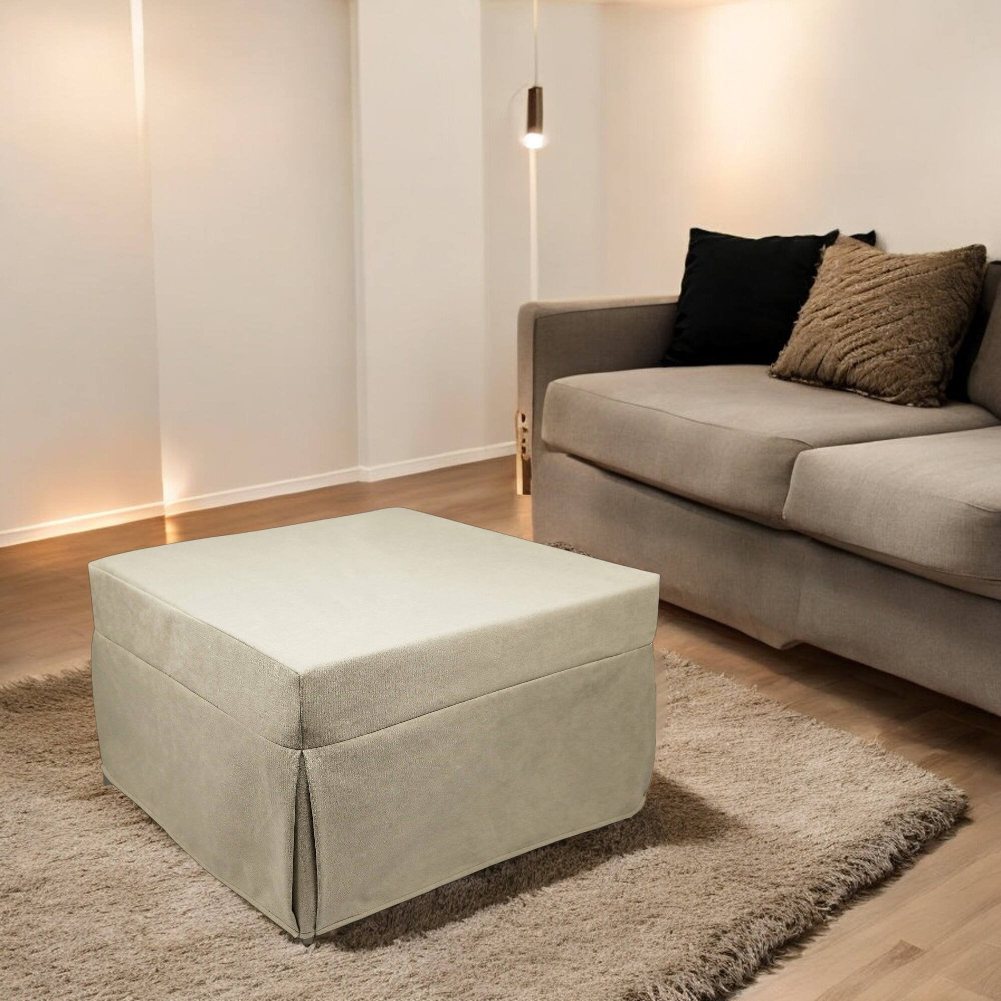 Puof trasformabile in letto Arno, Made in Italy, Letto pieghevole, Pouf in tessuto sfoderabile salvaspazio da soggiorno, cm 78x78/195h45, Beige
