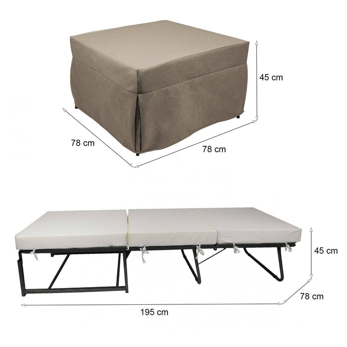 Puof trasformabile in letto Arno, Made in Italy, Letto pieghevole, Pouf in tessuto sfoderabile salvaspazio da soggiorno, cm 78x78/195h45, Tortora