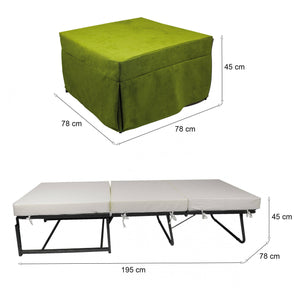Puof trasformabile in letto Arno, Made in Italy, Letto pieghevole, Pouf in tessuto sfoderabile salvaspazio da soggiorno, cm 78x78/195h45, Verde