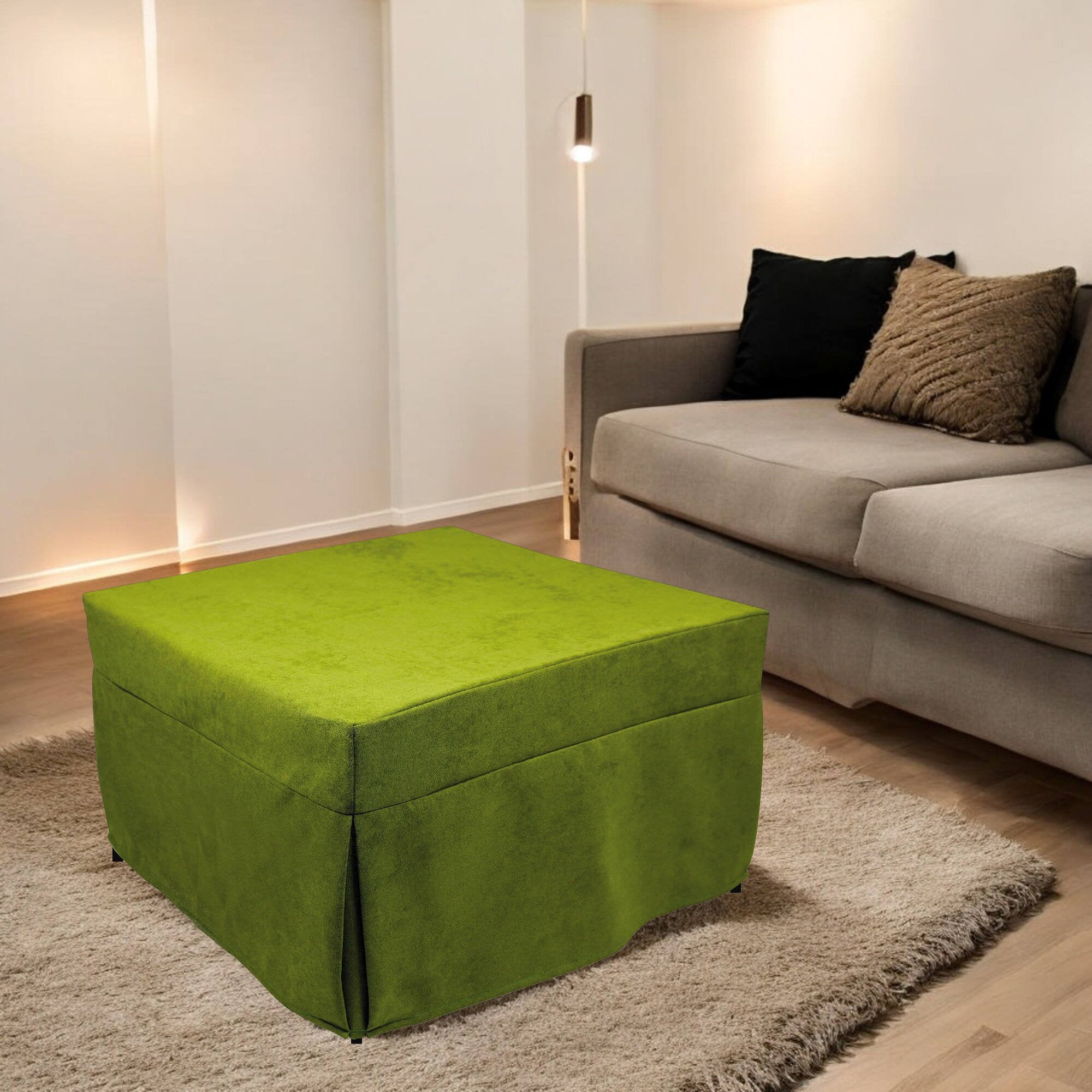 Puof trasformabile in letto Arno, Made in Italy, Letto pieghevole, Pouf in tessuto sfoderabile salvaspazio da soggiorno, cm 78x78/195h45, Verde