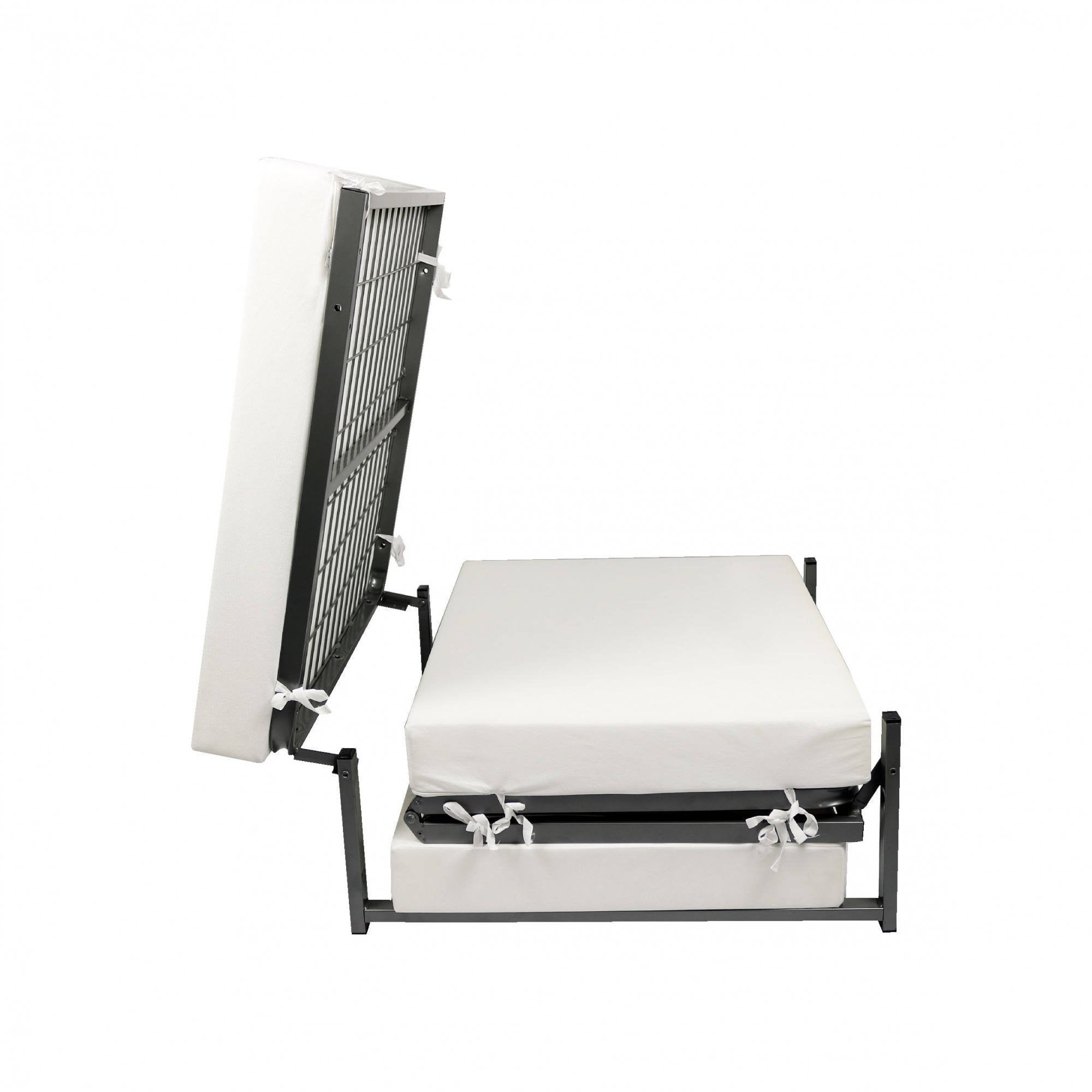 Pouf trasformabile in letto, in tessuto imbottito, rete e materasso inclusi, cm 75x75h42 cm, colore Rosso