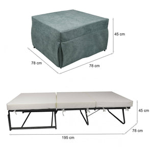 Puof trasformabile in letto Arno, Made in Italy, Letto pieghevole, Pouf in tessuto sfoderabile salvaspazio da soggiorno, cm 78x78/195h45, Azzurro