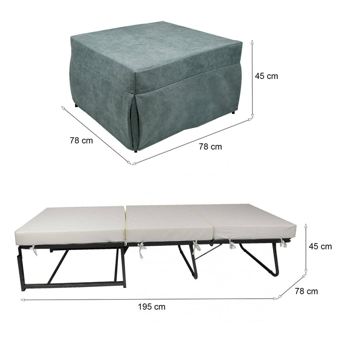 Puof trasformabile in letto Arno, Made in Italy, Letto pieghevole, Pouf in tessuto sfoderabile salvaspazio da soggiorno, cm 78x78/195h45, Azzurro