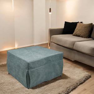 Puof trasformabile in letto Arno, Made in Italy, Letto pieghevole, Pouf in tessuto sfoderabile salvaspazio da soggiorno, cm 78x78/195h45, Azzurro