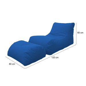 Chaise Longue moderna da Alton, Made in Italy, Poltrona con poggiapiedi in Nylon, Pouf imbottito per camera da letto, cm 120x80h60, colore Blu