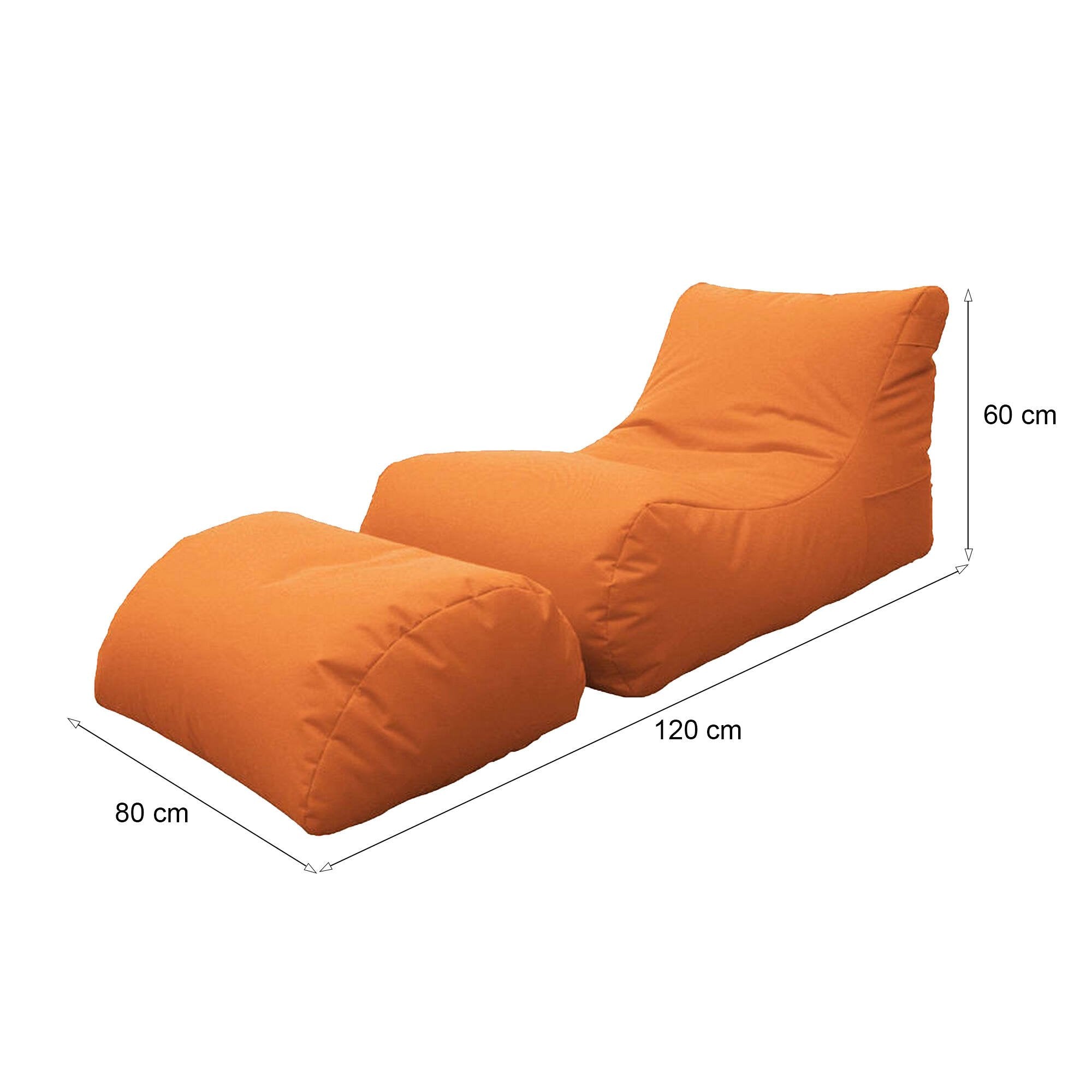 Chaise Longue moderna da Alton, Made in Italy, Poltrona con poggiapiedi in Nylon, Pouf imbottito per camera da letto, cm 120x80h60, colore Arancio