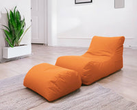 Chaise Longue moderna da Alton, Made in Italy, Poltrona con poggiapiedi in Nylon, Pouf imbottito per camera da letto, cm 120x80h60, colore Arancio