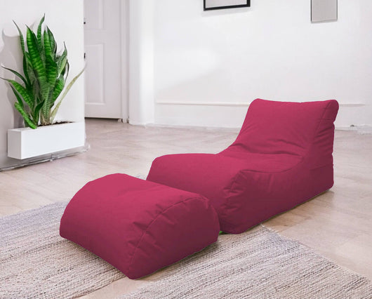 Chaise Longue moderna da Alton, Made in Italy, Poltrona con poggiapiedi in Nylon, Pouf imbottito per camera da letto, cm 120x80h60, colore Fucsia