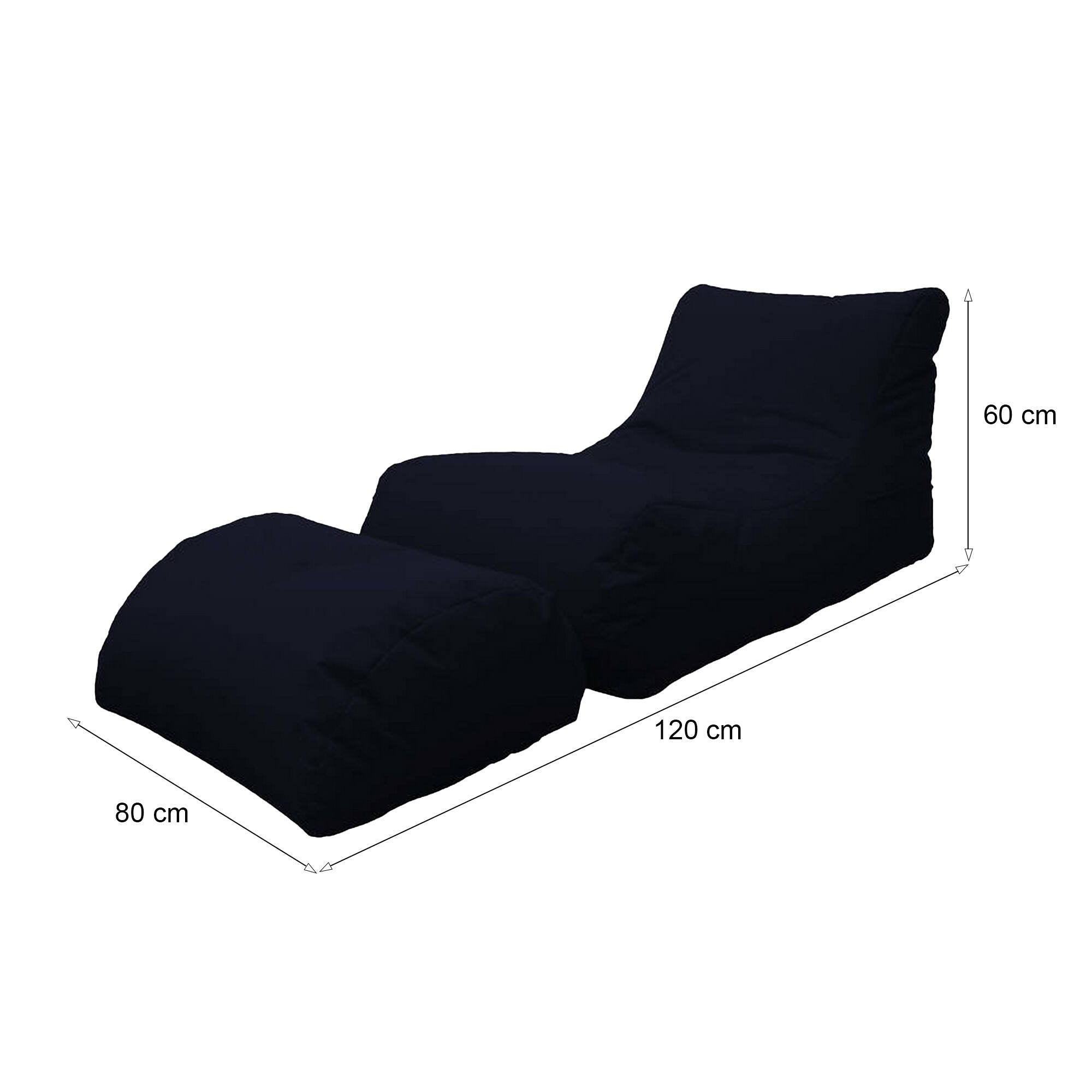 Chaise Longue moderna da Alton, Made in Italy, Poltrona con poggiapiedi in Nylon, Pouf imbottito per camera da letto, cm 120x80h60, colore Nero