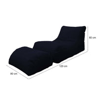 Chaise Longue moderna da Alton, Made in Italy, Poltrona con poggiapiedi in Nylon, Pouf imbottito per camera da letto, cm 120x80h60, colore Nero
