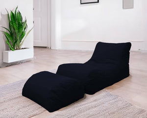 Chaise Longue moderna da Alton, Made in Italy, Poltrona con poggiapiedi in Nylon, Pouf imbottito per camera da letto, cm 120x80h60, colore Nero