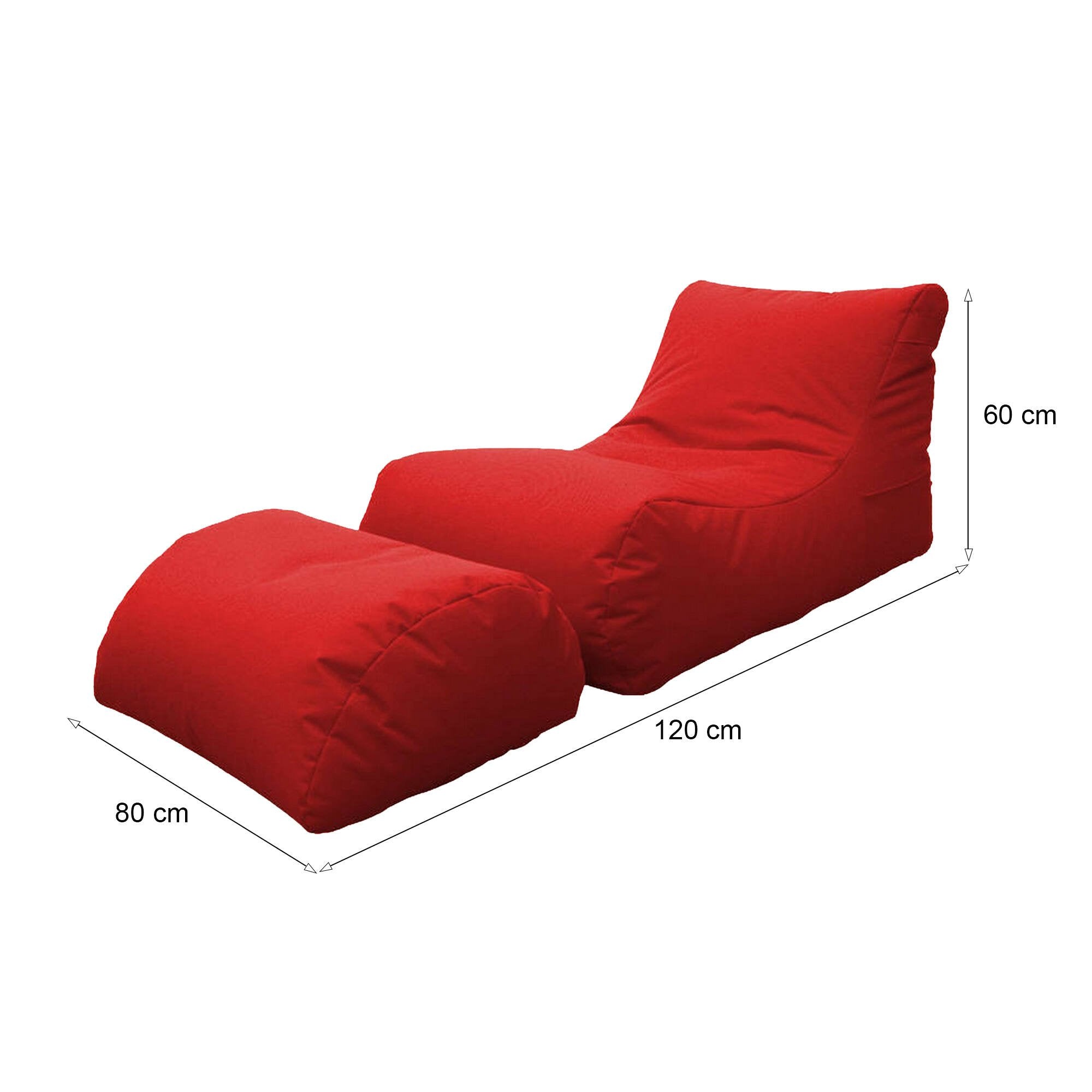 Chaise Longue moderna da Alton, Made in Italy, Poltrona con poggiapiedi in Nylon, Pouf imbottito per camera da letto, cm 120x80h60, colore Rosso