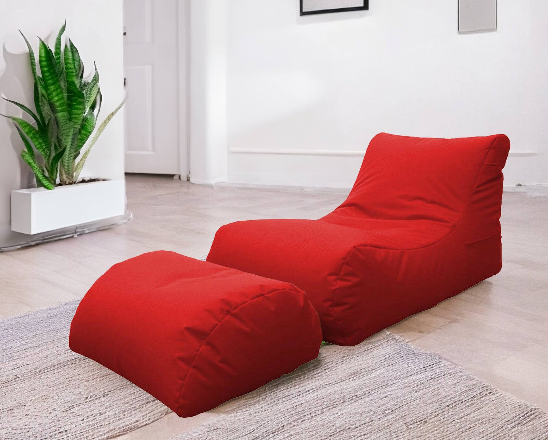 Chaise Longue moderna da Alton, Made in Italy, Poltrona con poggiapiedi in Nylon, Pouf imbottito per camera da letto, cm 120x80h60, colore Rosso
