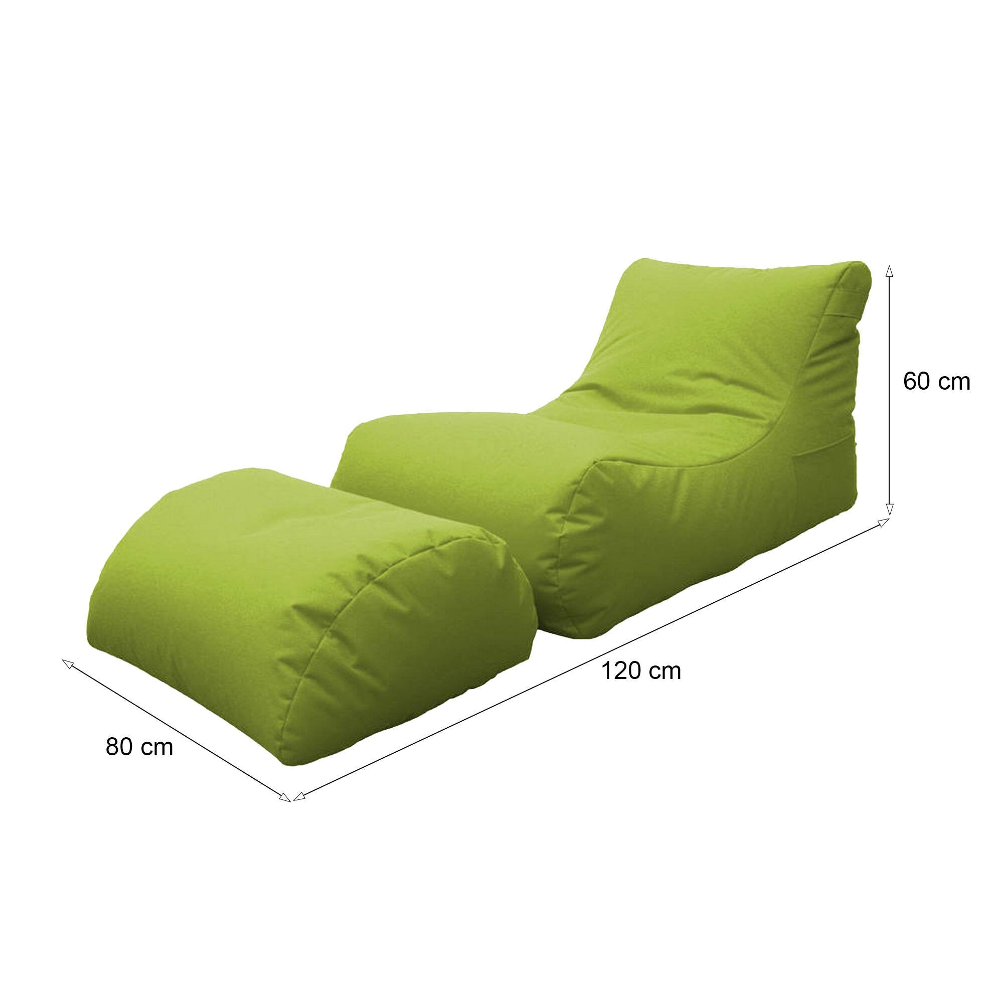 Chaise Longue moderna da Alton, Made in Italy, Poltrona con poggiapiedi in Nylon, Pouf imbottito per camera da letto, cm 120x80h60, colore Verde