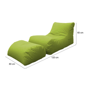Chaise Longue moderna da Alton, Made in Italy, Poltrona con poggiapiedi in Nylon, Pouf imbottito per camera da letto, cm 120x80h60, colore Verde