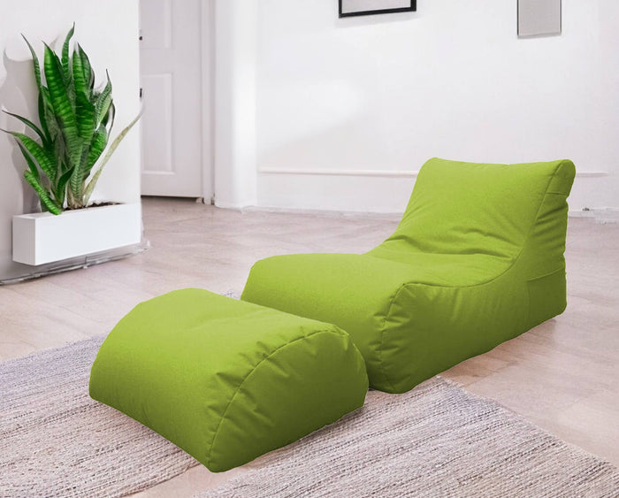 Chaise Longue moderna da Alton, Made in Italy, Poltrona con poggiapiedi in Nylon, Pouf imbottito per camera da letto, cm 120x80h60, colore Verde