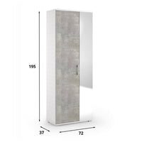 Scarpiera Eracle, Mobile multiuso da ingresso con anta a specchio , Armadio moderno portascarpe a 6 ripiani, Made in Italy, Cm 72x37h195, Bianco e Cemento