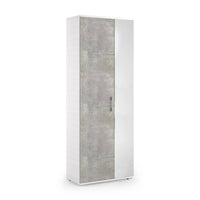 Scarpiera Eracle, Mobile multiuso da ingresso con anta a specchio , Armadio moderno portascarpe a 6 ripiani, Made in Italy, Cm 72x37h195, Bianco e Cemento