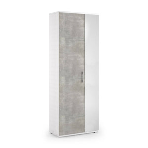 Scarpiera Eracle, Mobile multiuso da ingresso con anta a specchio , Armadio moderno portascarpe a 6 ripiani, Made in Italy, Cm 72x37h195, Bianco e Cemento