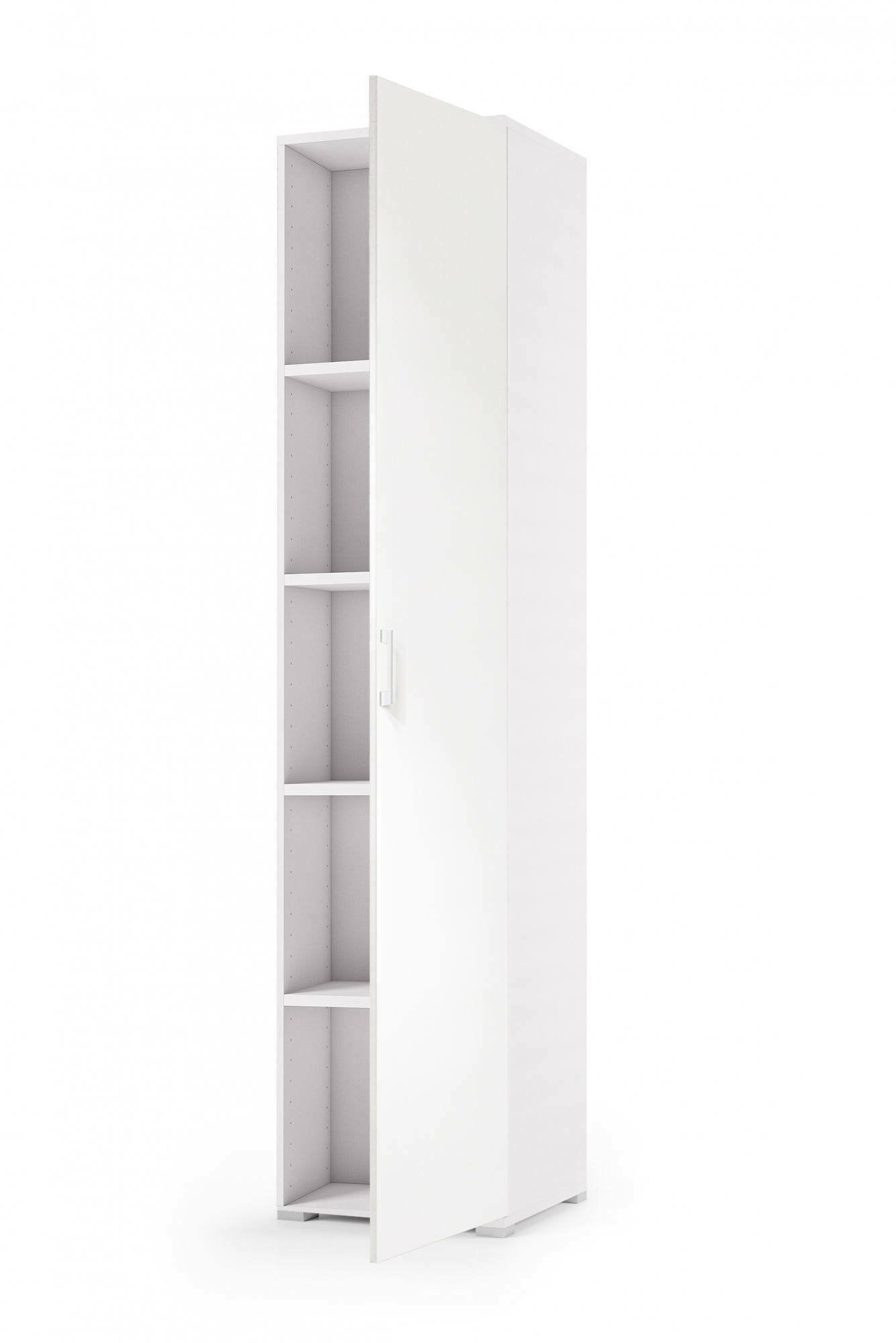 Armadio multiuso Aloise, Mobile lineare a 1 Anta battenti e 4 ripiani regolabili, Mobile a colonna per bagno, Made in Italy, Cm 45x45h195, Bianco