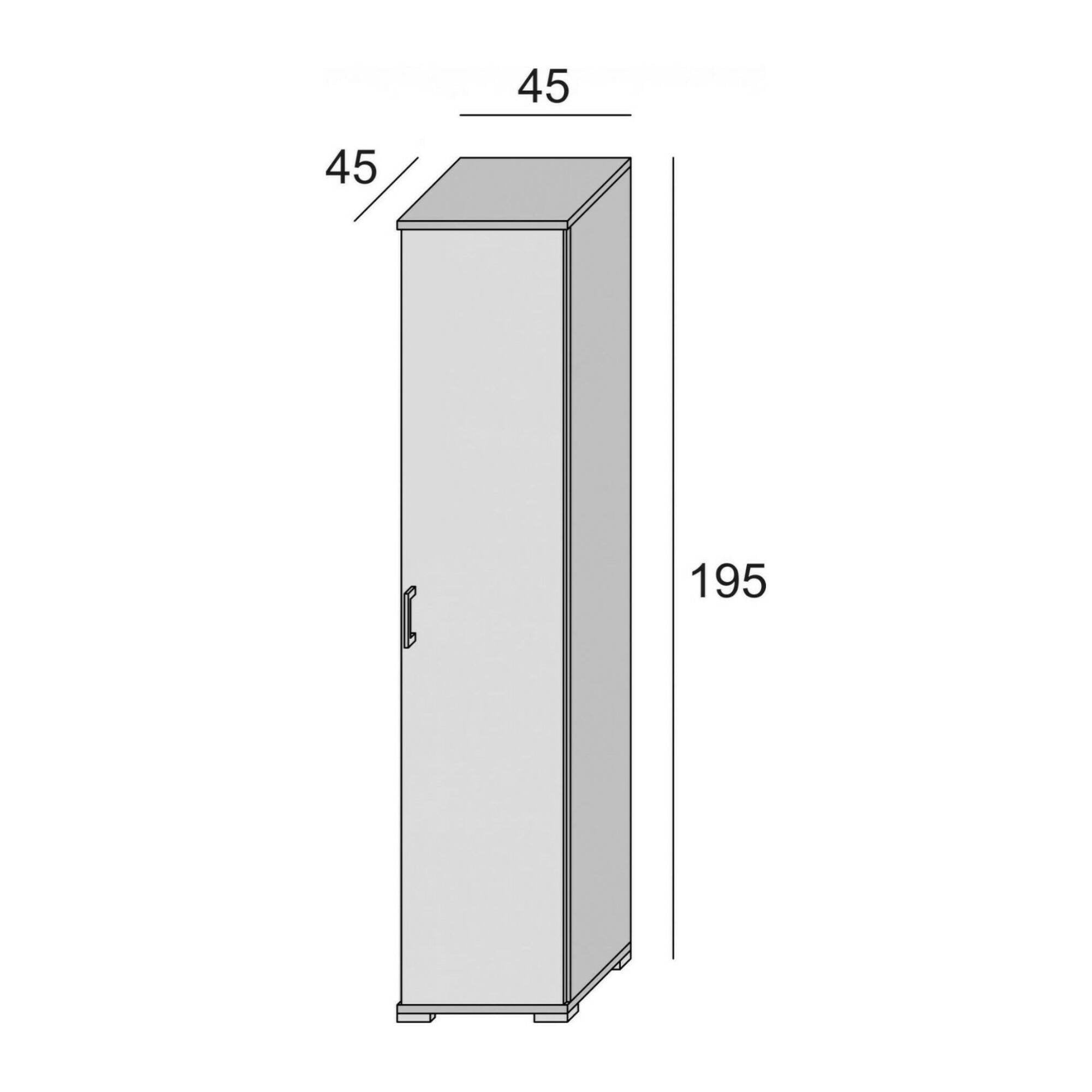 Armadio multiuso Aloise, Mobile lineare a 1 Anta battenti e 4 ripiani regolabili, Mobile a colonna per bagno, Made in Italy, Cm 45x45h195, Cemento e Bianco