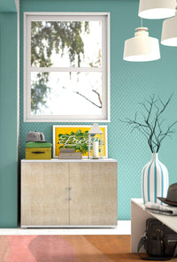 Armadio multiuso Serafinito, Mobile lineare a 2 Ante battenti con ripiano, Mobile da ingresso, Scarpiera moderna, Made in Italy, Cm 90x45h66, Rovere e Bianco