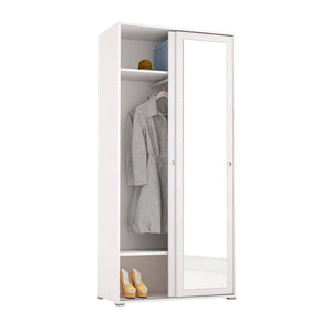 Guardaroba Abduhl, Armadio a 2 ante scorrevoli e specchio, Mobile con barra appendiabiti e ripiani, Made in Italy, Cm 90x45h195, Bianco