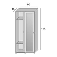 Guardaroba Abduhl, Armadio a 2 ante scorrevoli e specchio, Mobile con barra appendiabiti e ripiani, Made in Italy, Cm 90x45h195, Bianco