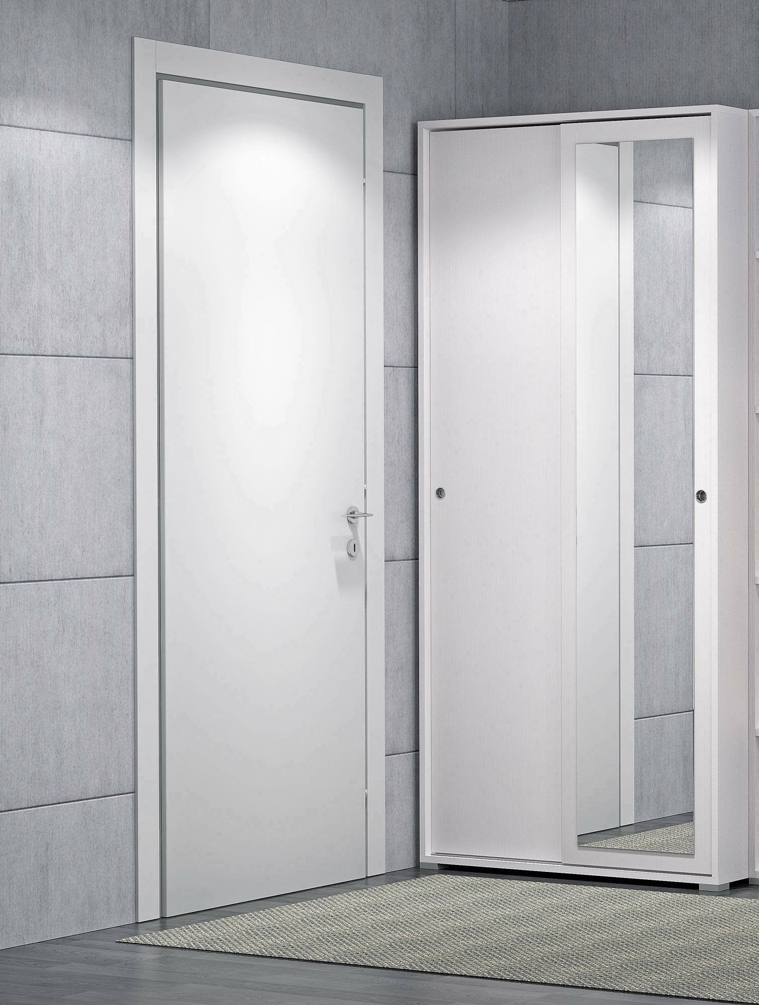 Guardaroba Abduhl, Armadio a 2 ante scorrevoli e specchio, Mobile con barra appendiabiti e ripiani, Made in Italy, Cm 90x45h195, Bianco