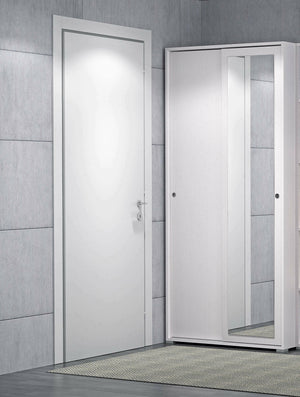 Guardaroba Abduhl, Armadio a 2 ante scorrevoli e specchio, Mobile con barra appendiabiti e ripiani, Made in Italy, Cm 90x45h195, Bianco