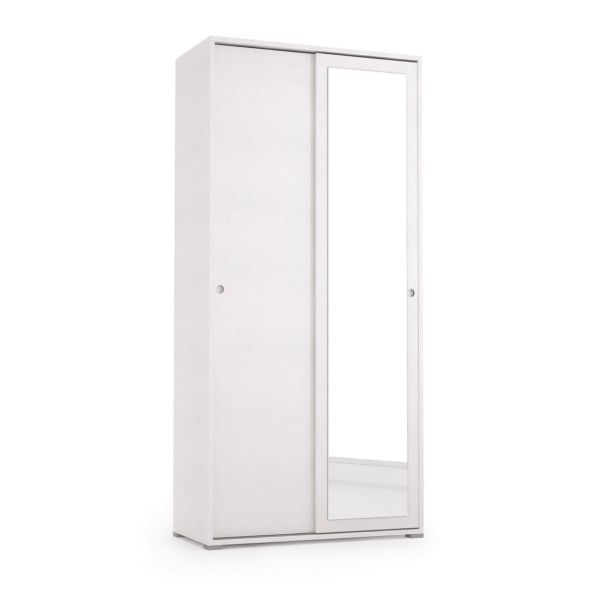 Guardaroba Abduhl, Armadio a 2 ante scorrevoli e specchio, Mobile con barra appendiabiti e ripiani, Made in Italy, Cm 90x45h195, Bianco