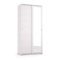 Guardaroba Abduhl, Armadio a 2 ante scorrevoli e specchio, Mobile con barra appendiabiti e ripiani, Made in Italy, Cm 90x45h195, Bianco