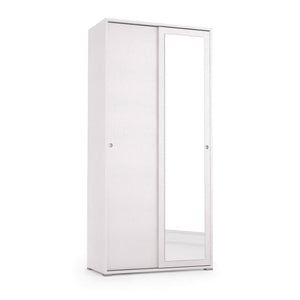 Guardaroba Abduhl, Armadio a 2 ante scorrevoli e specchio, Mobile con barra appendiabiti e ripiani, Made in Italy, Cm 90x45h195, Bianco