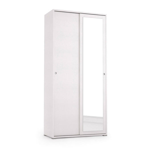 Guardaroba Abduhl, Armadio a 2 ante scorrevoli e specchio, Mobile con barra appendiabiti e ripiani, Made in Italy, Cm 90x45h195, Bianco