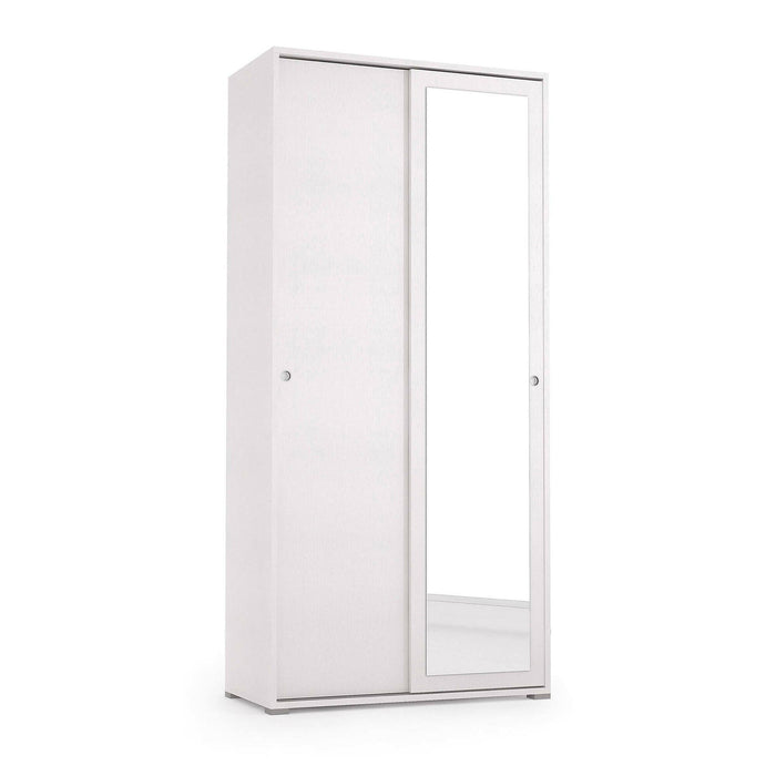 Guardaroba Abduhl, Armadio a 2 ante scorrevoli e specchio, Mobile con barra appendiabiti e ripiani, Made in Italy, Cm 90x45h195, Bianco